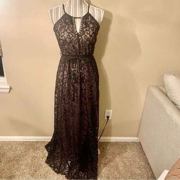 The Clothing Company Lace Gown Small Metallic Embellishments Braided Belt Boho - Picture 1 of 16